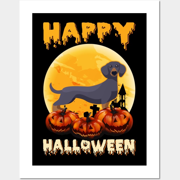 Dachshund Dog Scary Moon Halloween Costume Wall Art by foxmqpo